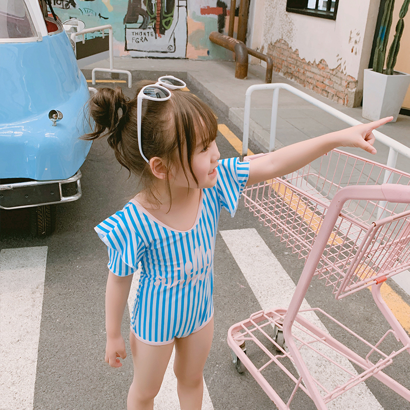 韓国系 ファッション ストライプ柄 アルファベット プール 海遊び 女の子 水着