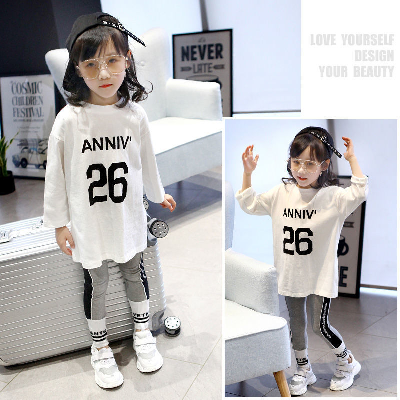 110 150 韓国ファッション アルファベット ランドネック 子供服 女の子 Tシャツ