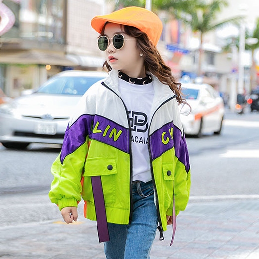 110 140 個性的なデザイン ストリート系 配色 切り替え 女の子 ジャケット