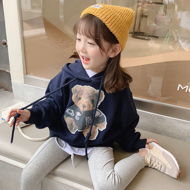 90 150 可愛い 韓国 プリント カートゥーン フード付き 子供 服 女の子 パーカー