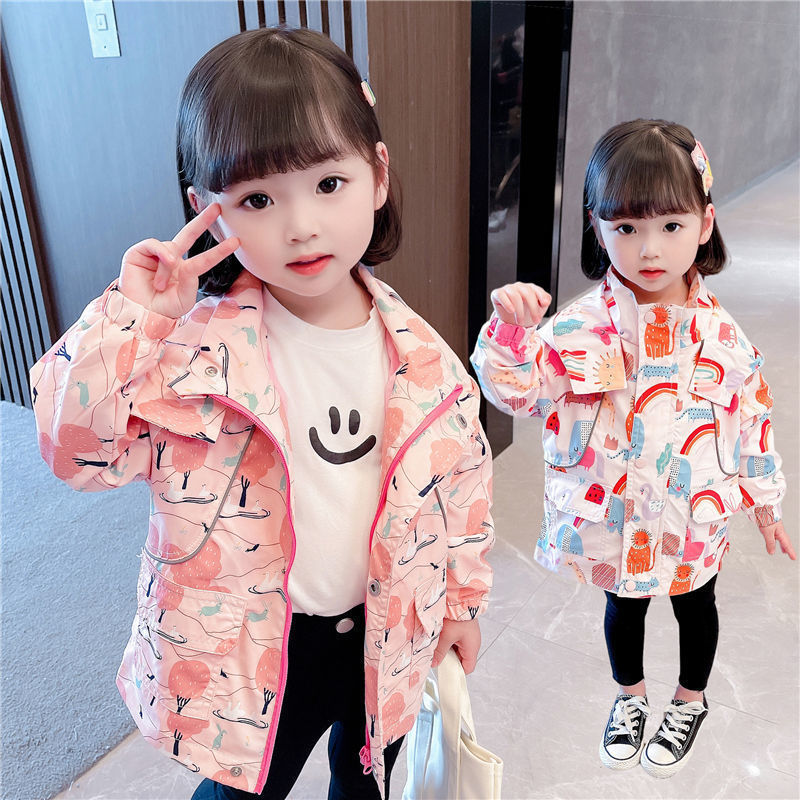 90 130 韓国 可愛い プリント フード付き 子供 服 女の子 アウター ジャケット