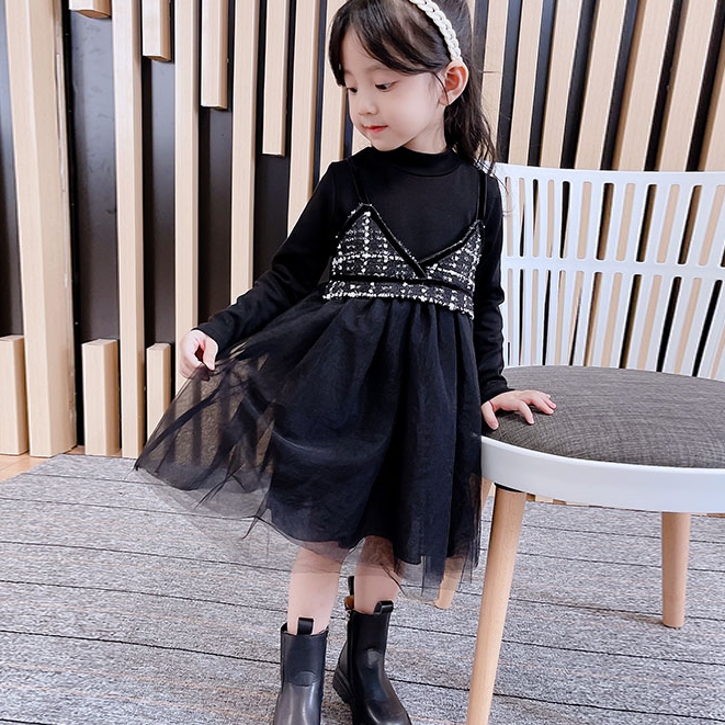 100 140 韓国 オシャレ 長袖 切り替え チュール 子供 服 女の子 ワンピース Hop Com