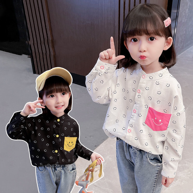 90 140 韓国 可愛い 笑顔 長袖 合わせやすい 子供 服 女の子 トップス シャツ