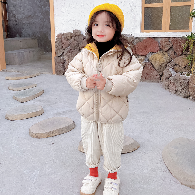 90 130 韓国 配色 切り替え 厚手 フード付き 裏起毛 子供 服 女の子 ダウンジャケット ボアコート