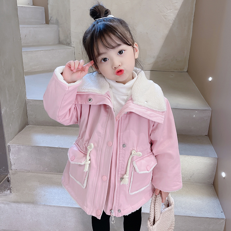 90 130 韓国 可愛い 清新 冬 裏起毛 ポケット付き 子供 服 女の子 アウター ジャンパー ジャケット Omishop Com