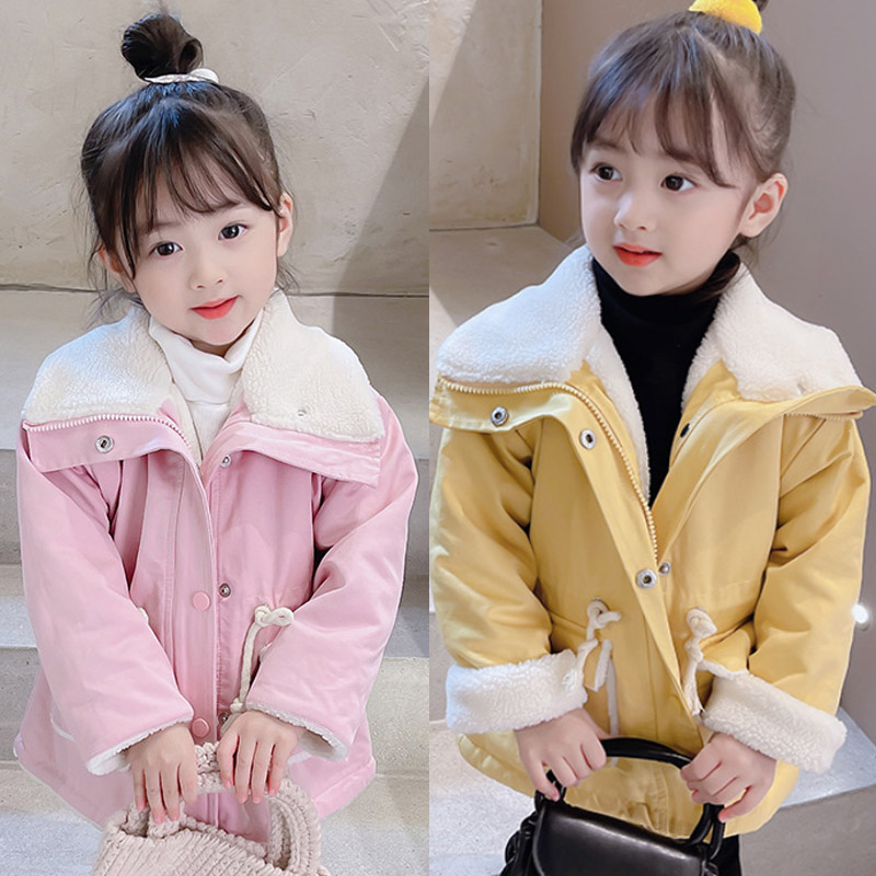 90 130 韓国 可愛い 清新 冬 裏起毛 ポケット付き 子供 服 女の子 アウター ジャンパー ジャケット Omishop Com