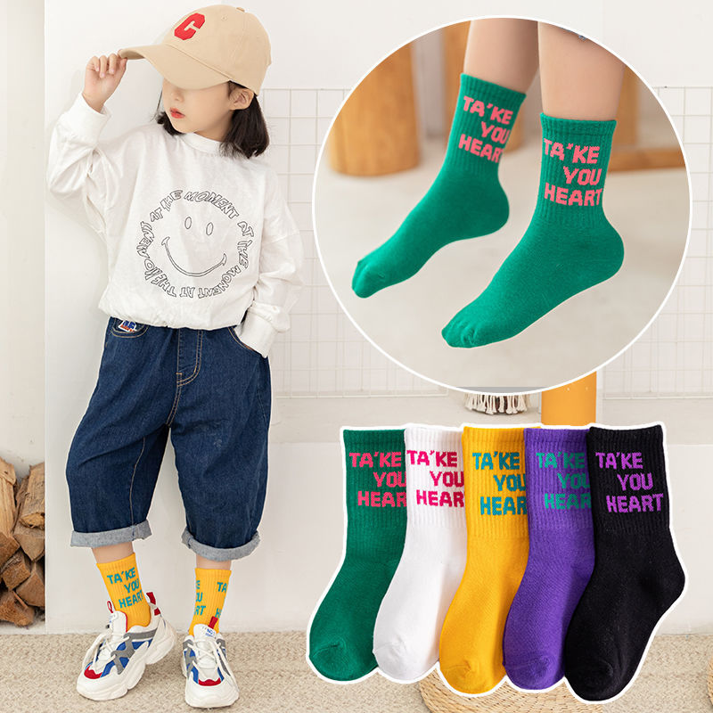 S Xl 5足組 韓国ファッション アルファベット かわいい キッズ 子供 春秋 ソックス靴下