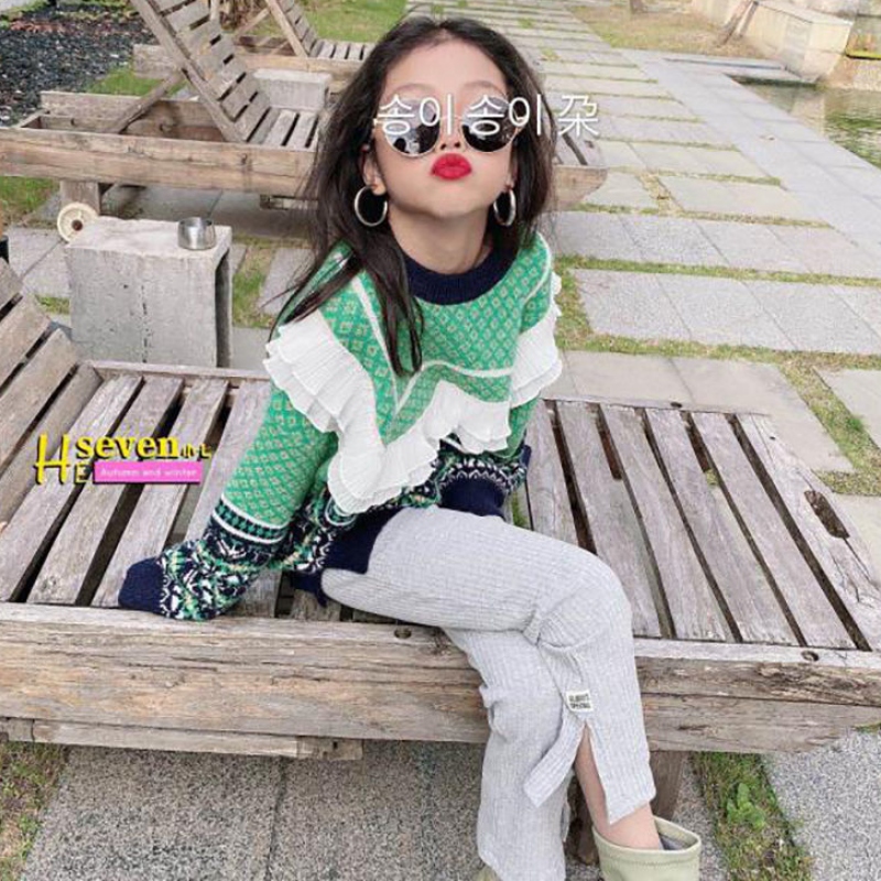 110 150 韓国系 おしゃれ 配色 ゆったり キッズ 子供服 女の子 トップス セーター Hop Com