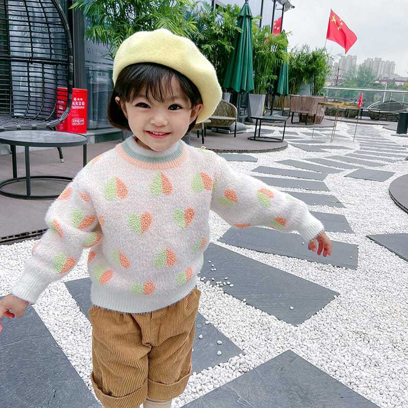 90 150 可愛い 韓国 ハート柄 厚手 合わせやすい 子供 服 女の子 トップス セーター
