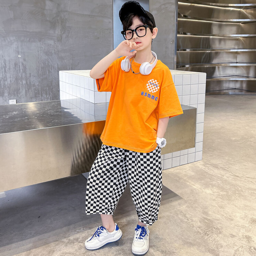 1 170 かっこいい キッズ 子供服 男の子 半袖 Tシャツ チェック柄 パンツ セットアップ Hop Com